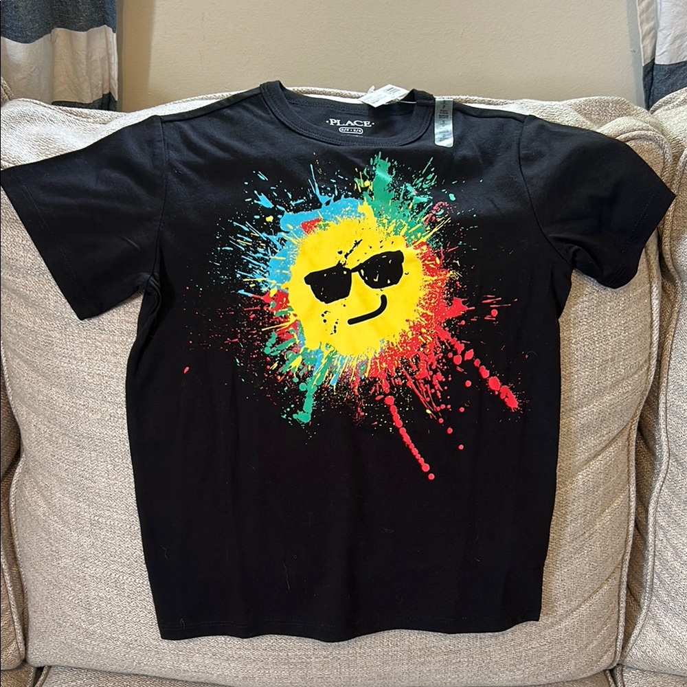 Black T-Shirt with Colorful Sun Graphic